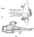 Scimitar-class line-drawing from Joan's Fighting Spacecraft.